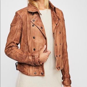 Free People Avis Lamb Leather Distressed Jacket